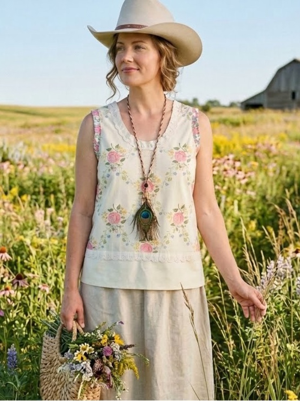 Cottagecore prairie Floral Lace-Trim Top w farmhouse granny vibe